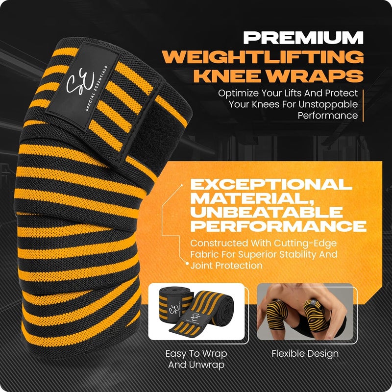 Special Essentials Store Knee Wraps for Weightlifting with Strap (2 Pack) - 72 Inches Flexible Support for Men & Women, for Powerlifting, Squats, Leg Press, and Cross Training - Image 2
